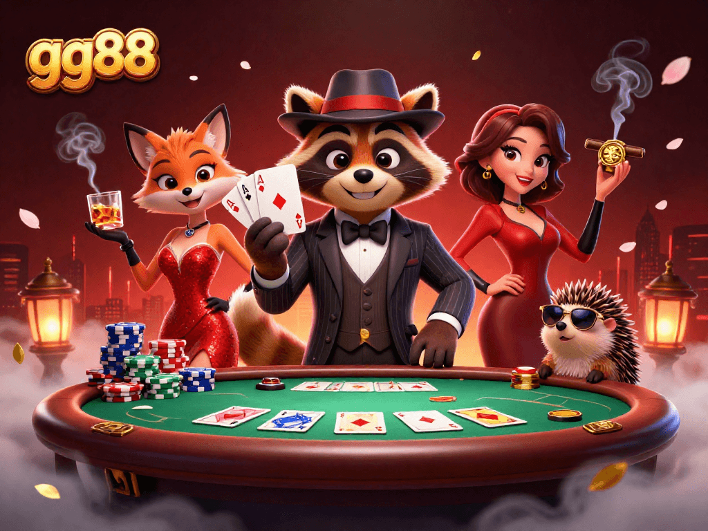 Engage with exciting gg88 poker action featuring charming characters and vibrant casino elements.