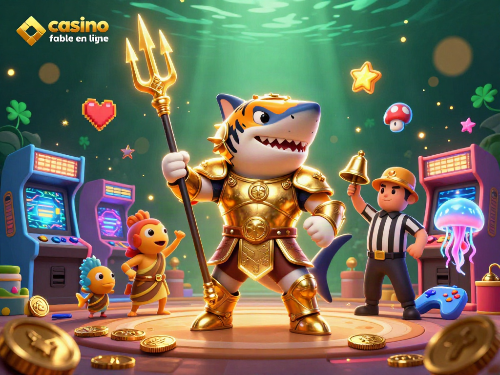Jouez à des jeux captivants dans un casino fiable en ligne, avec un requin tigre armé et une ambiance immersive.