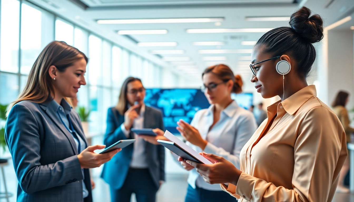 Showcasing an enterprise assistant platform enhancing productivity in a modern office setting.