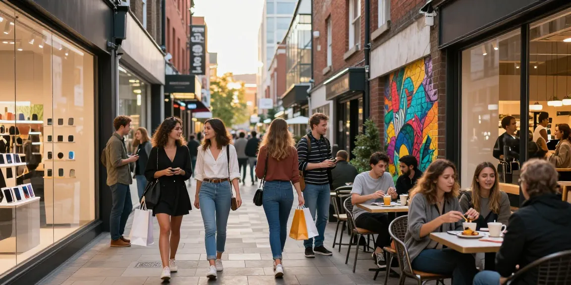 Shopping experience in an urban district showcasing lively groups and shops, enhancing visibility of https://forumup.org/shop/search.php?ca_id=&addr1=&addr2=&addr3=&schKeyword=.