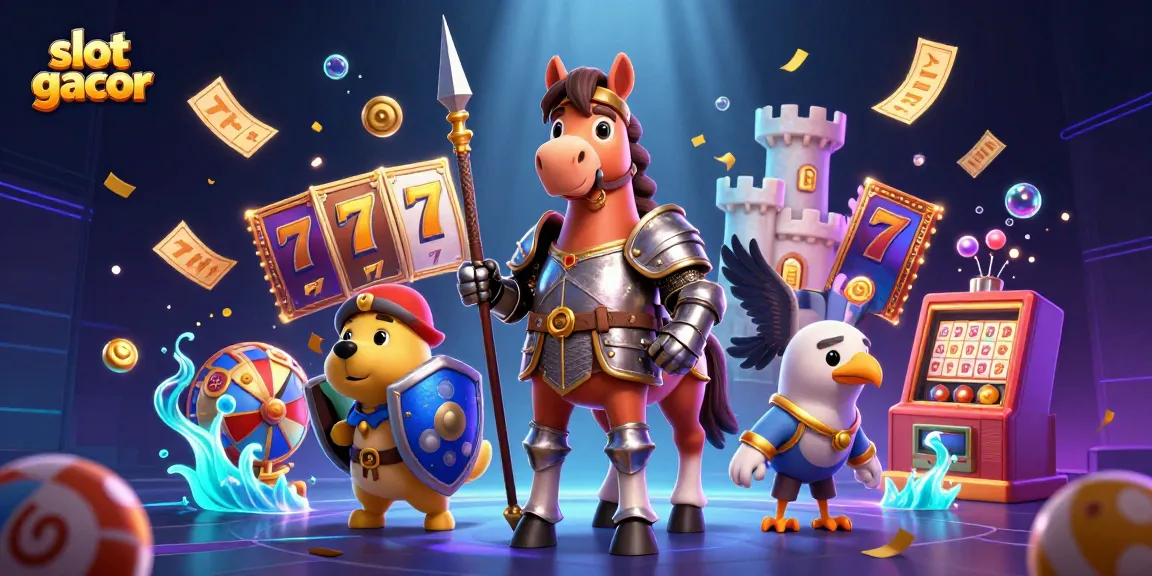 Experience thrilling slot gacor action as medieval characters join vibrant casino elements in a dynamic scene.