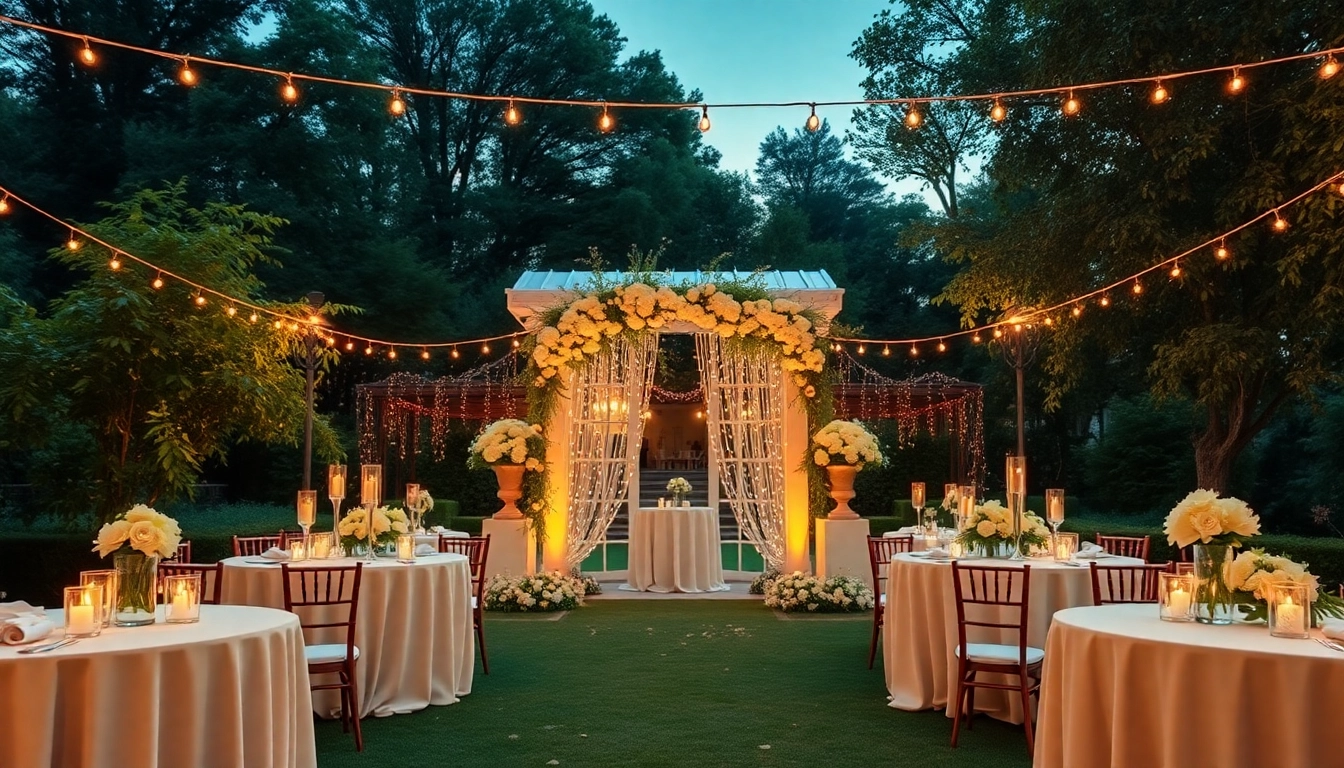 Stunning Jacksonville Wedding Venue showcasing an elegant outdoor wedding setup with fairy lights.
