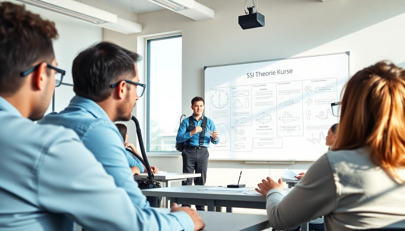 Erfahrene Anleitung bei SSI Theorie Kurse in einem gut beleuchteten Klassenzimmer