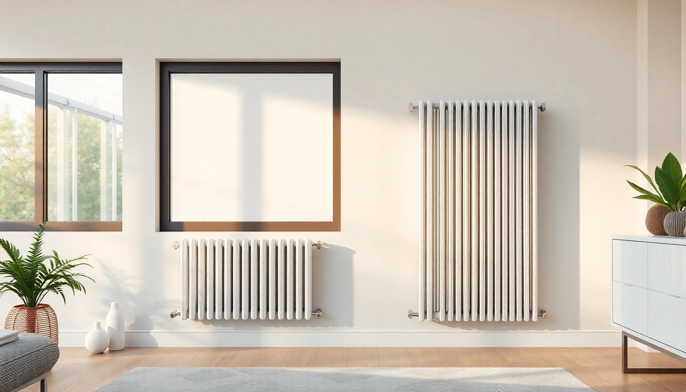 Heizkörper in modernem Wohnraum mit natürlichem Licht und elegantem Design.