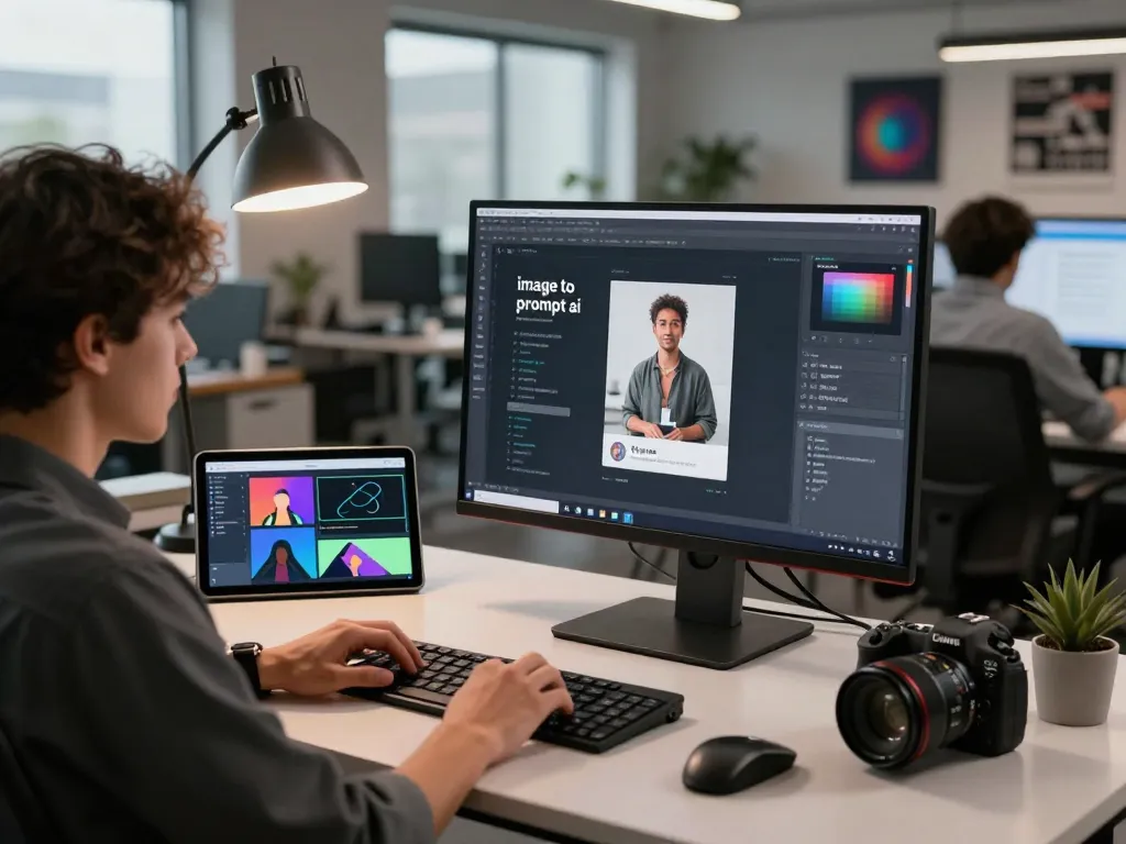 Developer using image to prompt ai tool in modern digital workspace.