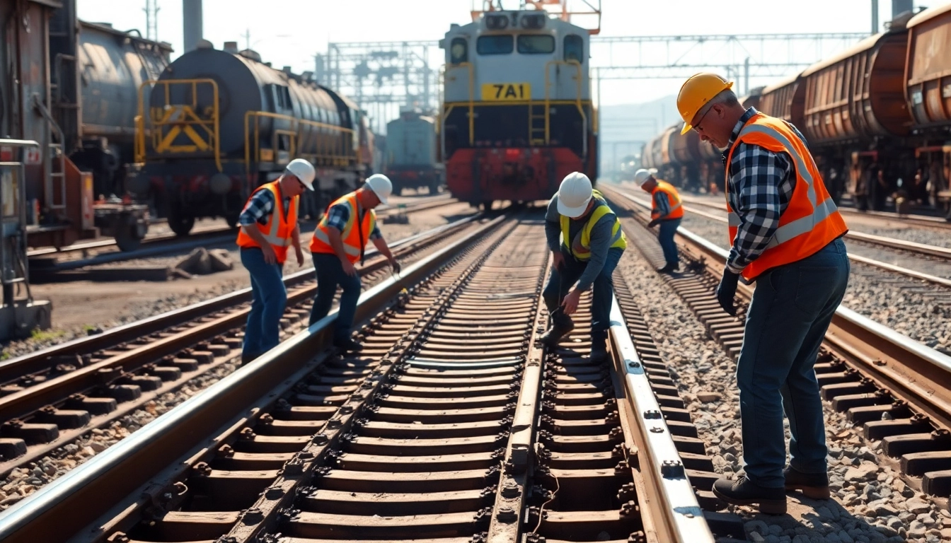 Workers providing Railroad Maintenance Services during inspections and repairs on tracks.