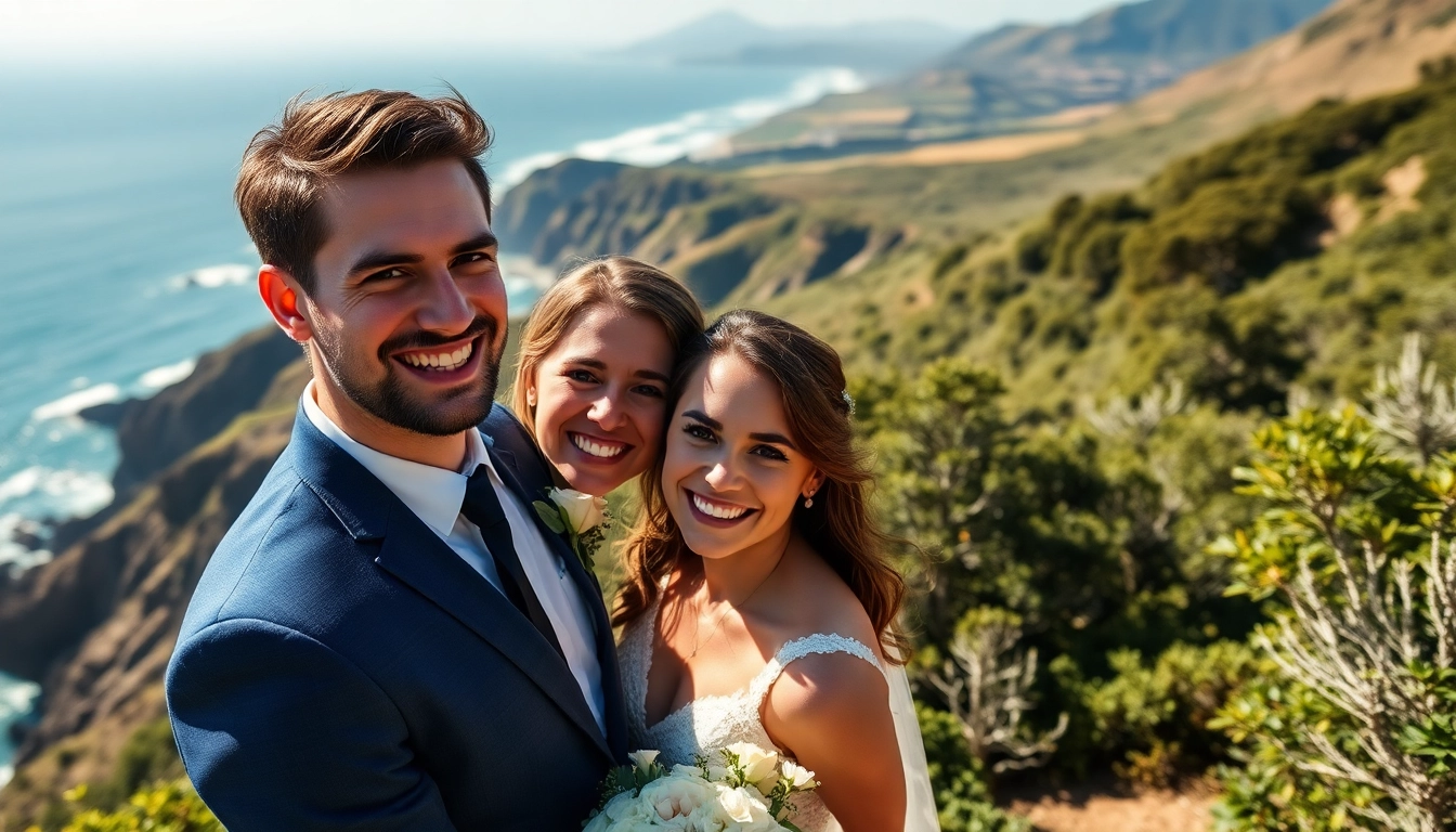 Capturing the essence of Big Sur wedding photography with a couple against breathtaking coastal cliffs.