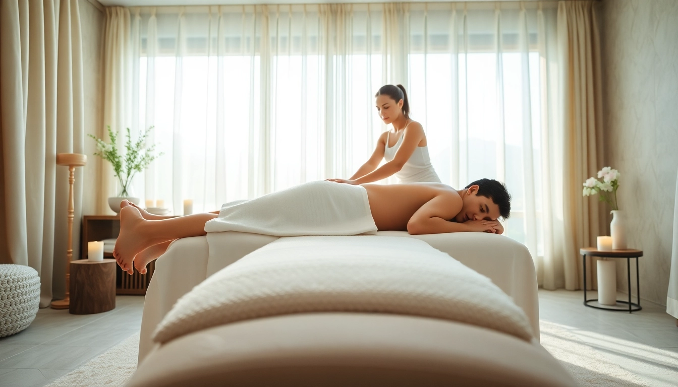 편안한 스파에서 진행되는 전문 원주마사지 세션을 보여주는 릴렉싱한 분위기.