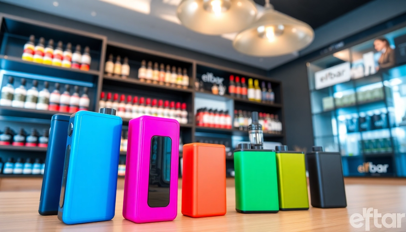 Showcasing a colorful elfbar collection in a modern vape shop with inviting atmosphere.