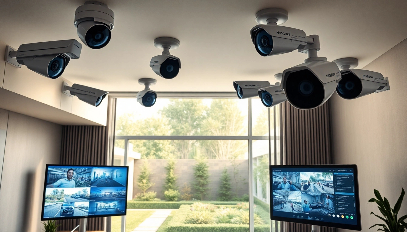 Cámaras Hikvision instaladas en un sistema de seguridad moderno que demuestra una vigilancia eficaz para espacios residenciales y comerciales.