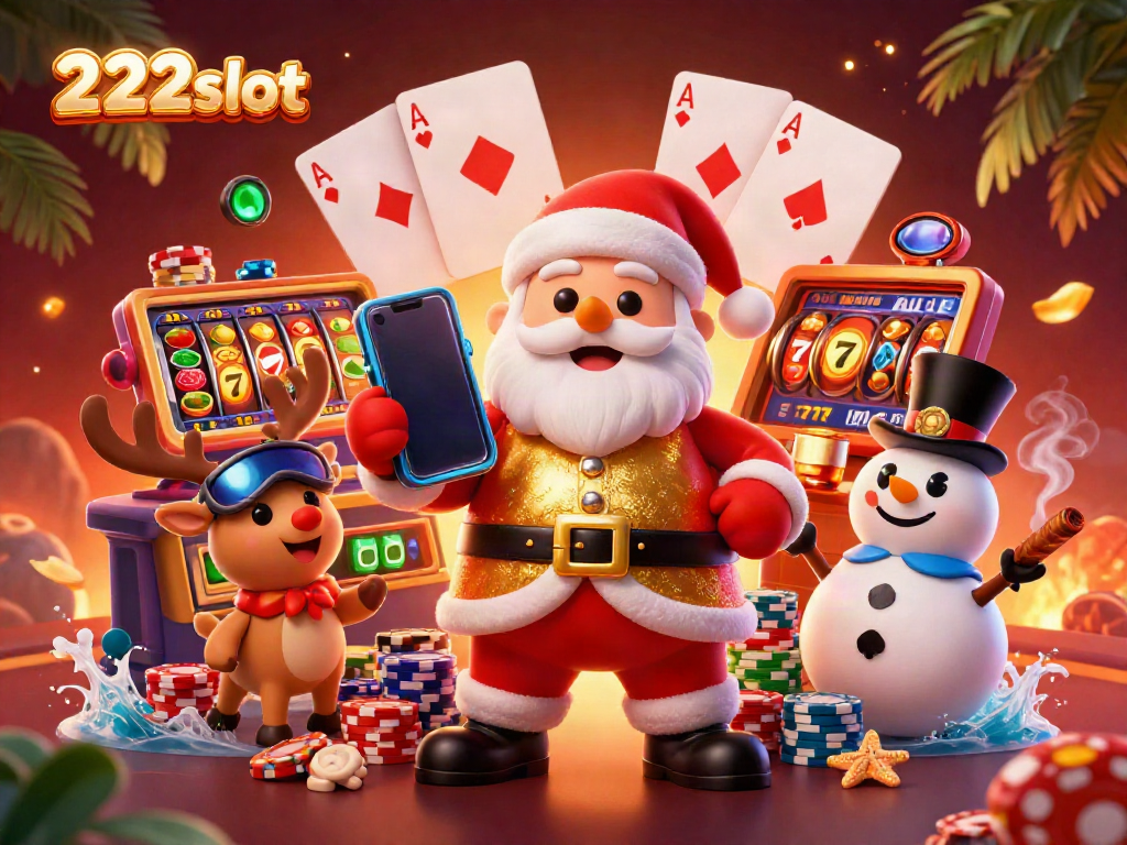 Menggoda saat bermain 222slot dengan Santa Claus, rusa, dan boneka salju di kasino megah.