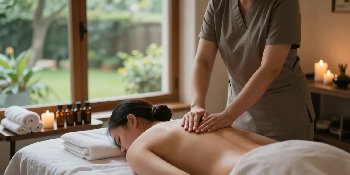 Relaxing Swedish massage session with serene environment and aromatherapy oils.