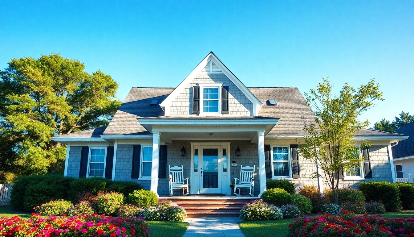 Showcasing a cape cod home with charming design elements in a vibrant garden.