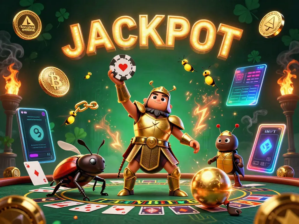 Join the excitement of baccarat online with this vibrant 3D illustration showcasing a victorious beetle character.