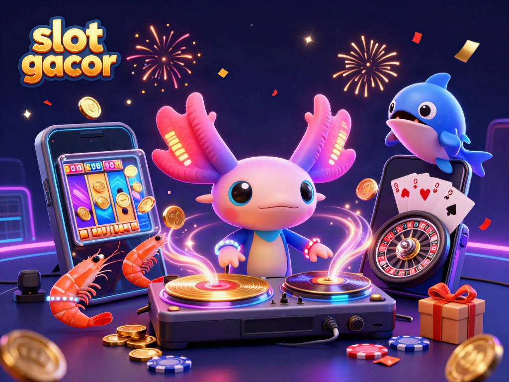 Gamer merayakan kemenangan slot gacor dengan simbol kebahagiaan dan permainan menarik.