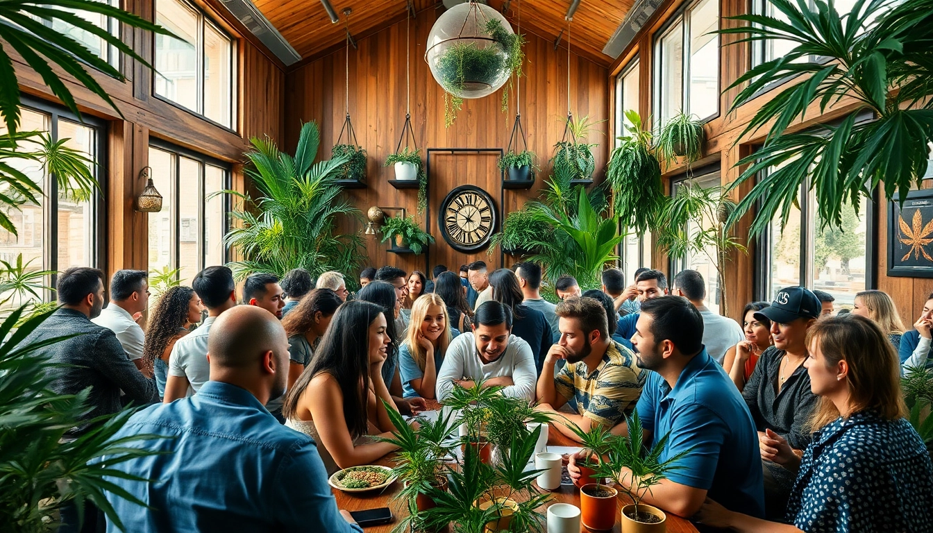 Visiteurs se rassemblant au Club de marihuana Madrid, profitant d'une ambiance conviviale.