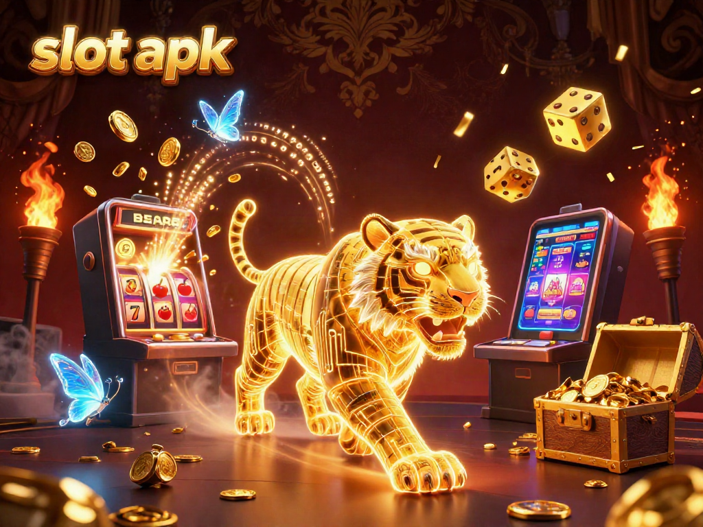 Engage with slot apk gameplay featuring a digital casino scene filled with vibrant elements and action.