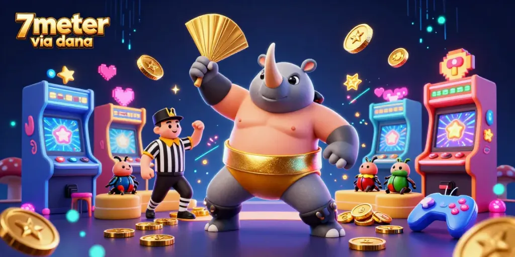Experience the vibrant action of 7meter via dana as cartoon characters celebrate winning moments in a casino.
