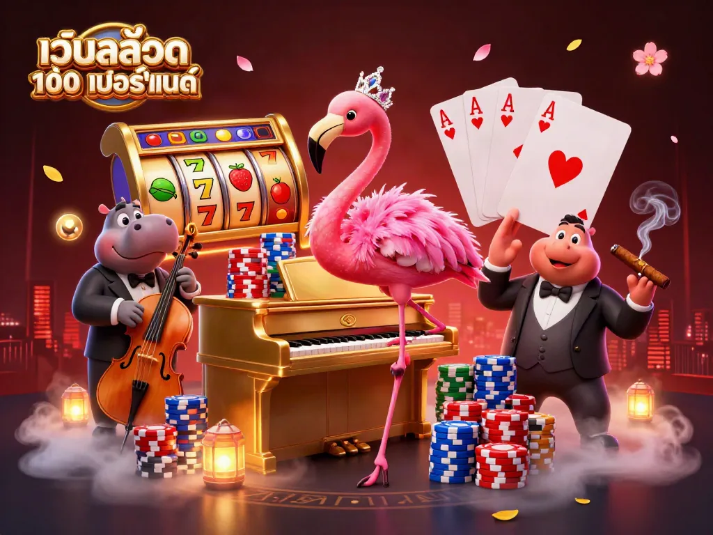 การเล่น เว็บสล็อต แท้ 100 เปอร์เซ็นต์ ในฉากคาสิโนสุดอลังการด้วยฟลามิงโกและฮิปโป