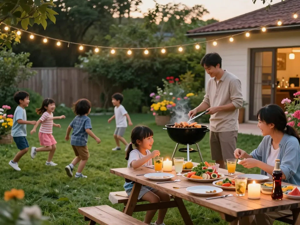 A family enjoying a barbecue outdoors while using mosquito repellent products for protection.