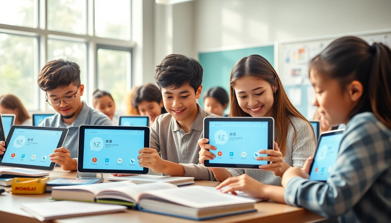 Youdao learning technology showcased in a modern classroom with diverse students.