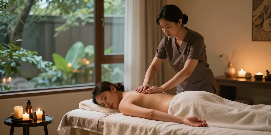 Massage therapy session in a tranquil spa environment with soothing ambiance.