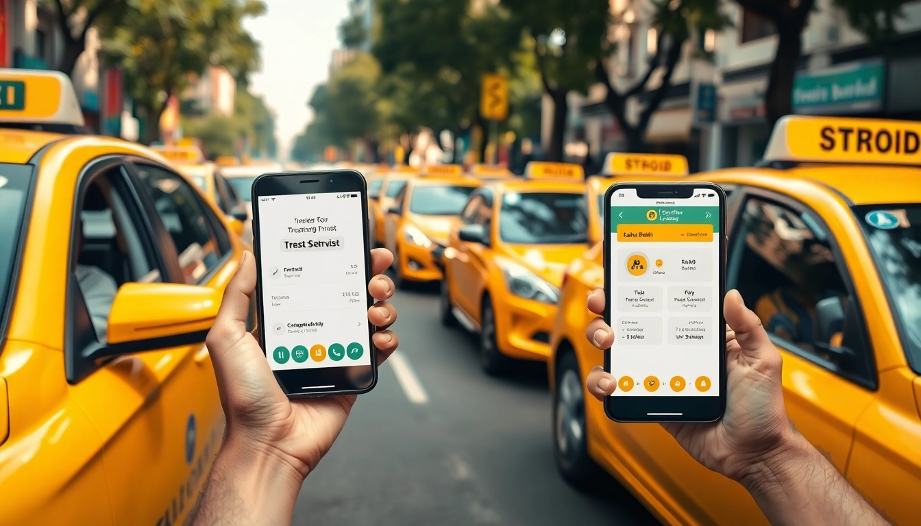 Delhi Taxi Service: Reliable taxis in a bustling cityscape highlighting trusted drivers and user-friendly app interfaces.