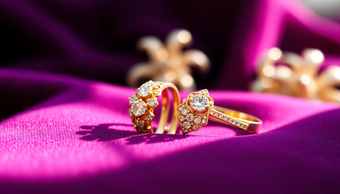 Admire exquisite couple rings showcasing intricate designs and sparkling gemstones.