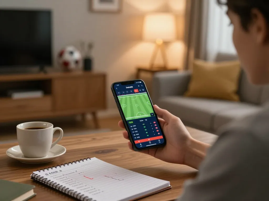 Bola 7meter betting action in a cozy home setup with live odds displayed on mobile app