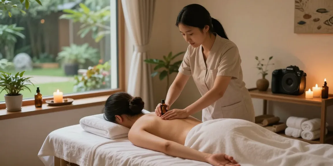 Relaxing 1인샵 massage therapy session with tranquil ambiance and soothing elements