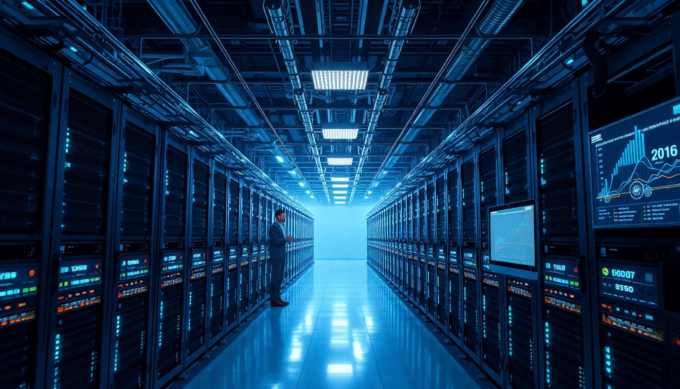 High-tech cryptocurrency mining farm showcasing the best crypto mining site operations with modern rigs and digital interfaces.