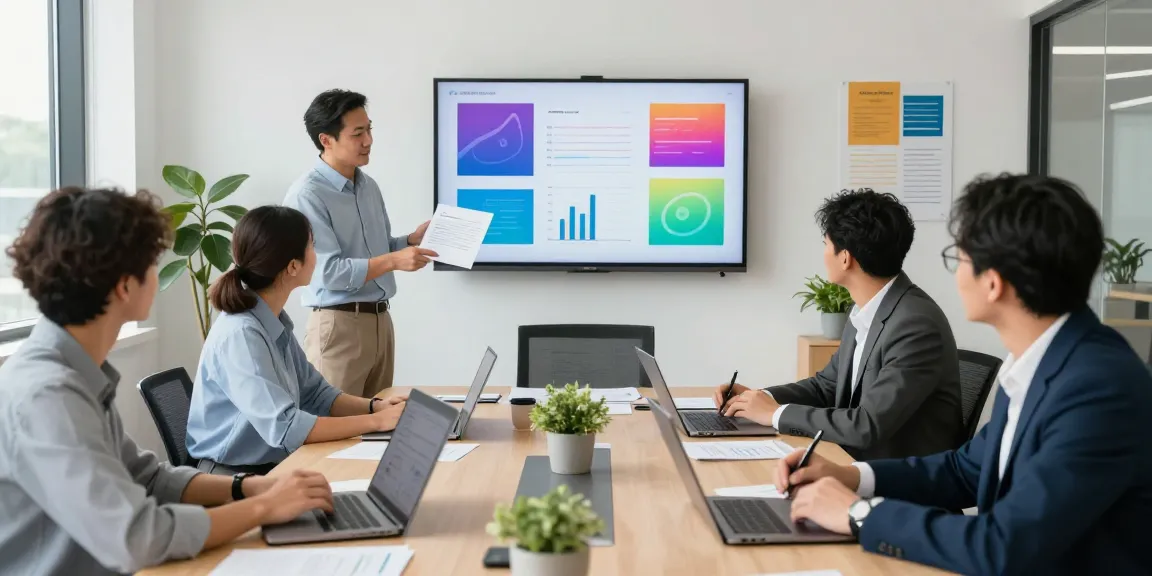 Team collaboration at a modern office discussing accounting services with graphs and analytics.