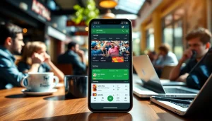 Engaging interface of best online sportsbooks India displayed on a smartphone at a café.