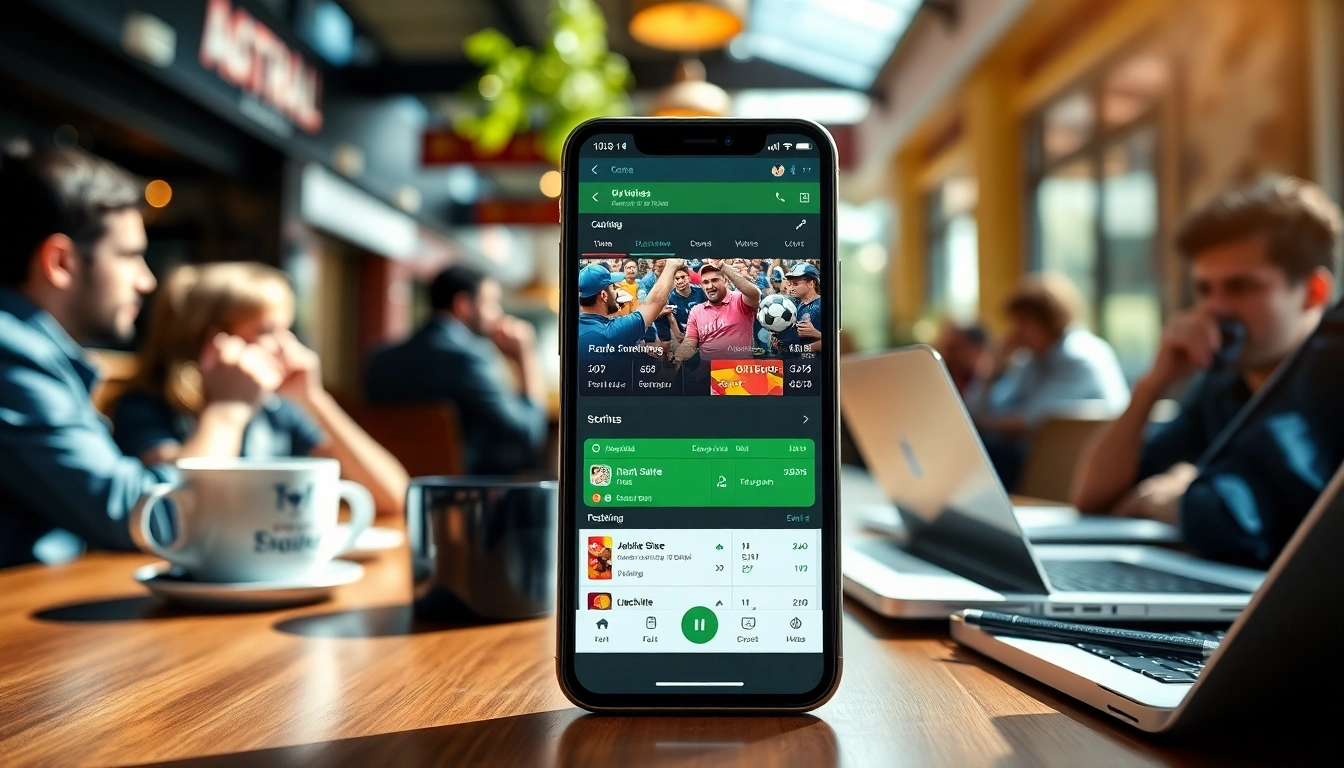 Engaging interface of best online sportsbooks India displayed on a smartphone at a café.