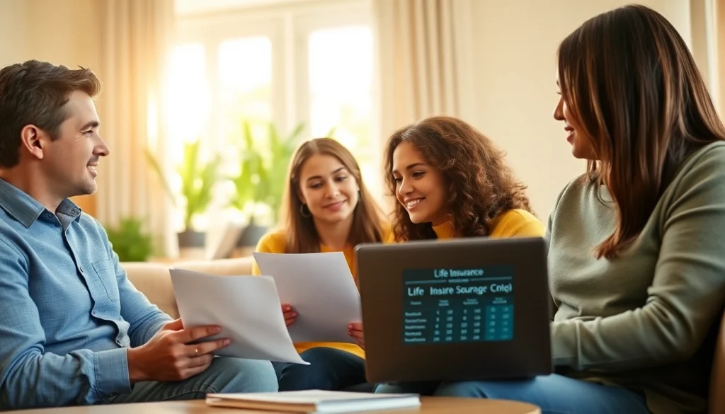 Life insurance conversation with a diverse family discussing coverage options and plans.