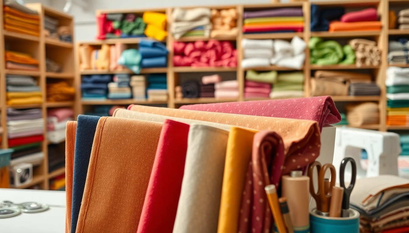 Katoen stofstalen tonen textuur en kleur in een naaiatelier.