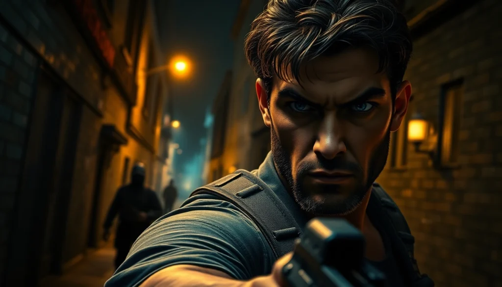 Character confidently faces urban danger in a Better than Reacher action scene.