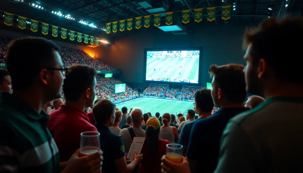 Discovering the best sports betting sites Brazil through an energized crowd at a live sports event.