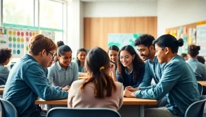 Engaging students in collaborative Education activities in a vibrant classroom.