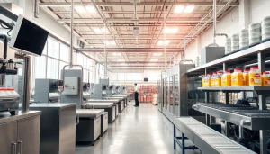 Die süßstofffabrik zeigt eine moderne Produktionslinie mit Mitarbeitern in Aktion.