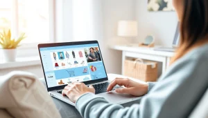 Advanced shopping tools illustrated on a laptop screen in a cozy home setting.