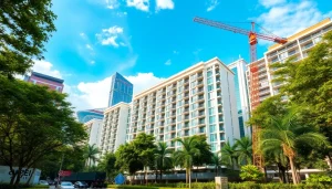 Visualize tampines ec as a modern executive condominium surrounded by greenery and urban charm.