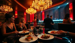Dinner sxm at Club Noir featuring an elegant dining setup, vibrant nightclub atmosphere, and guests enjoying gourmet dishes.