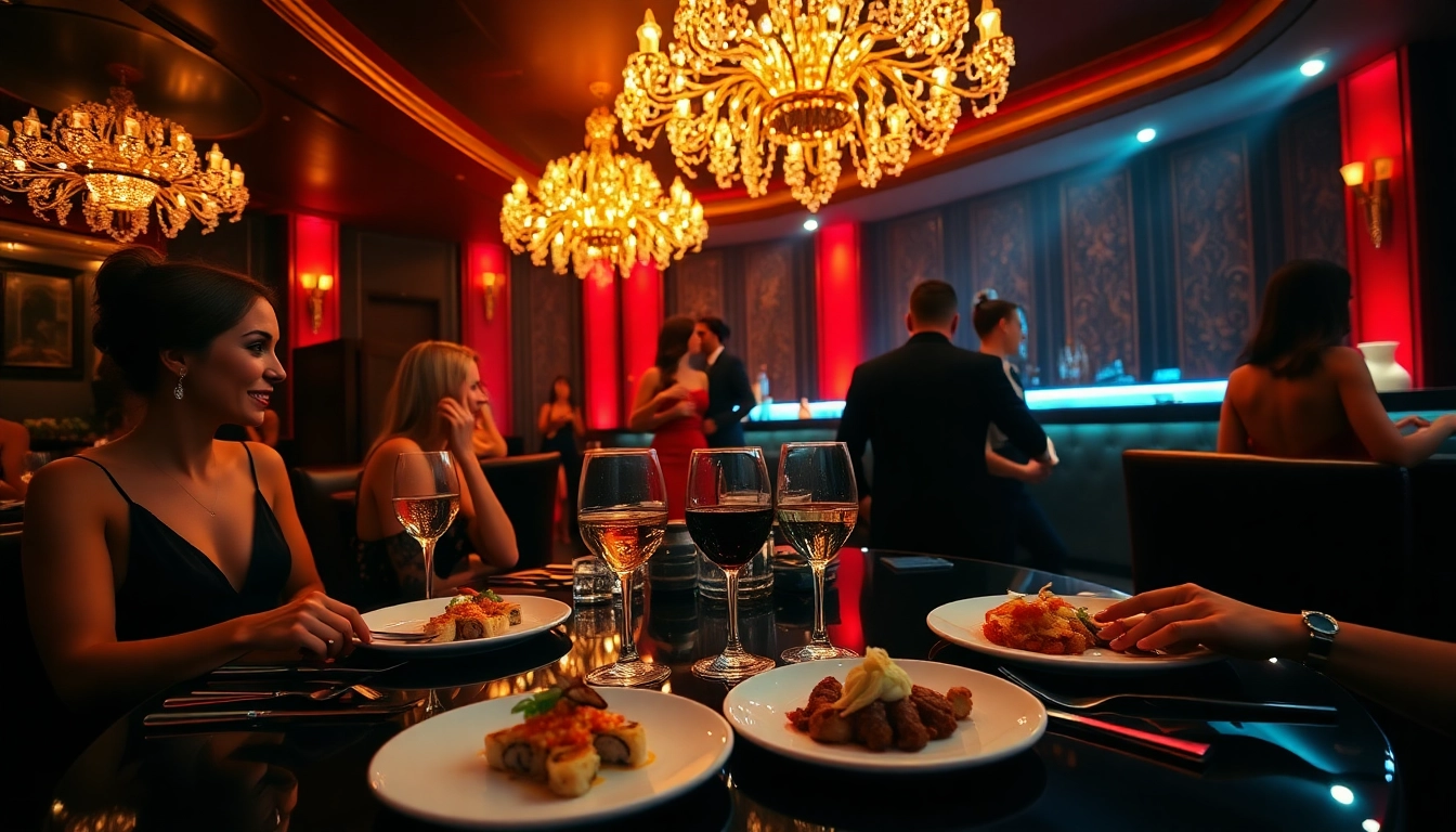 Dinner sxm at Club Noir featuring an elegant dining setup, vibrant nightclub atmosphere, and guests enjoying gourmet dishes.