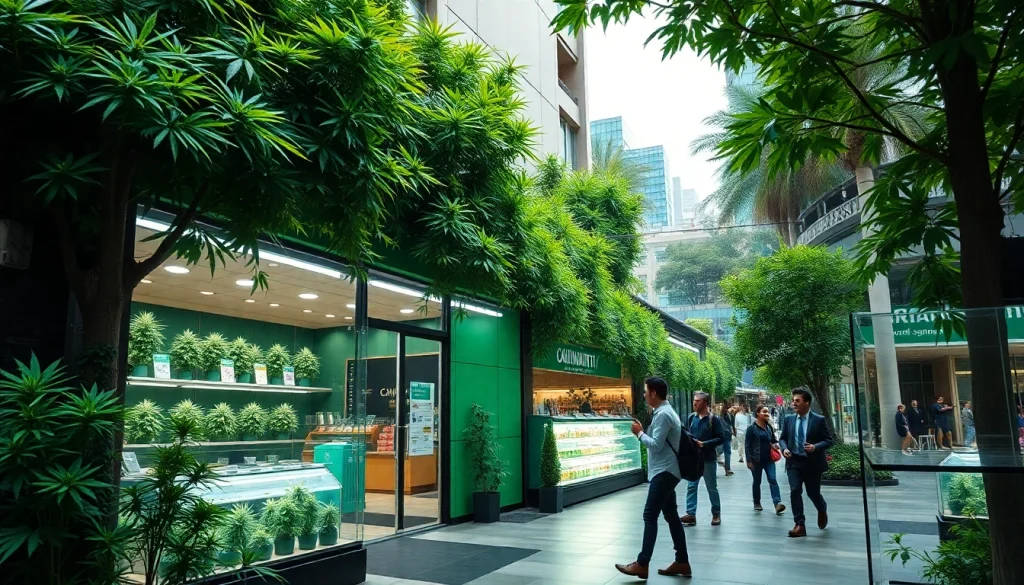 Discover weed shops near me in Canada showcasing a vibrant cannabis dispensary in an urban setting.