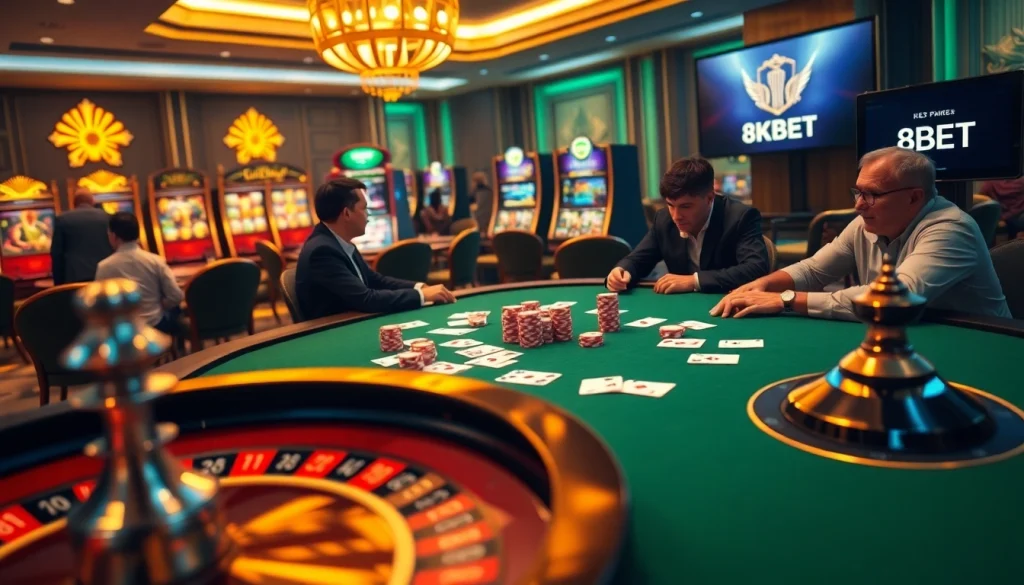 Experience thrilling poker action at 8KBET with luxurious casino tables and vibrant gameplay.