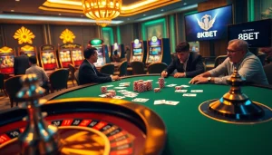 Experience thrilling poker action at 8KBET with luxurious casino tables and vibrant gameplay.