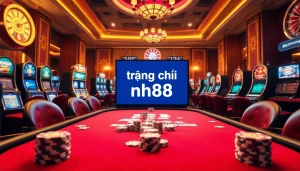 Experience the thrill of gambling at trang chủ nh88 with vibrant casino scenes featuring poker and slots.
