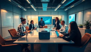 现代办公室环境中，商务专业人士共同探讨与WPS相关的策略。