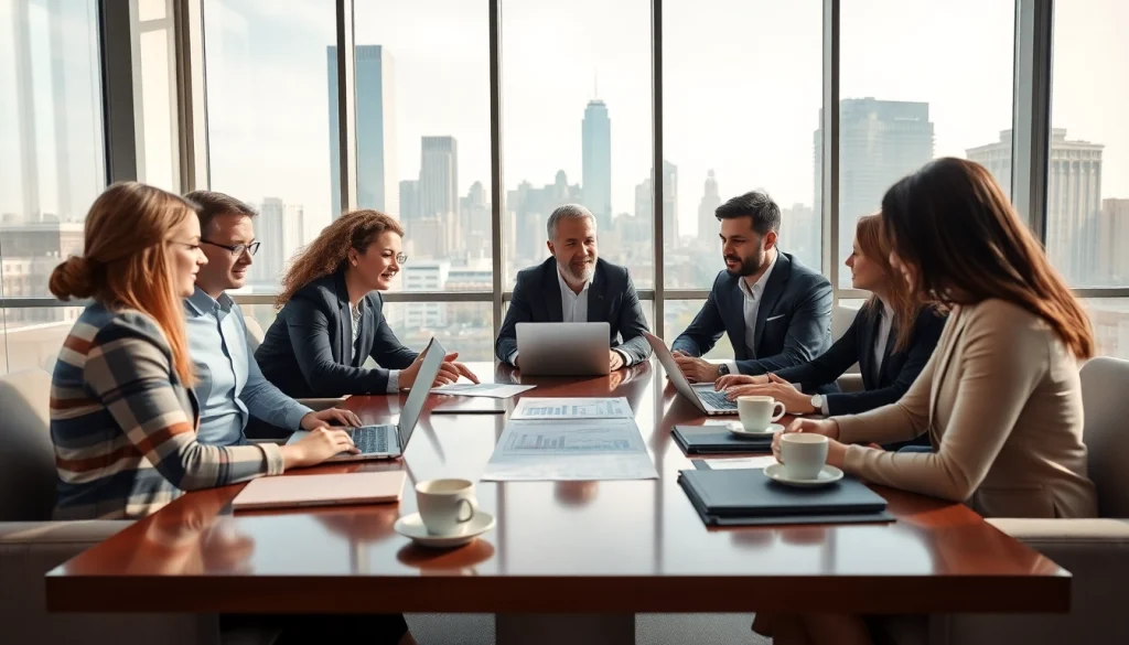 Showcase of the platform to connect businesses and salespeople during an engaging office meeting.